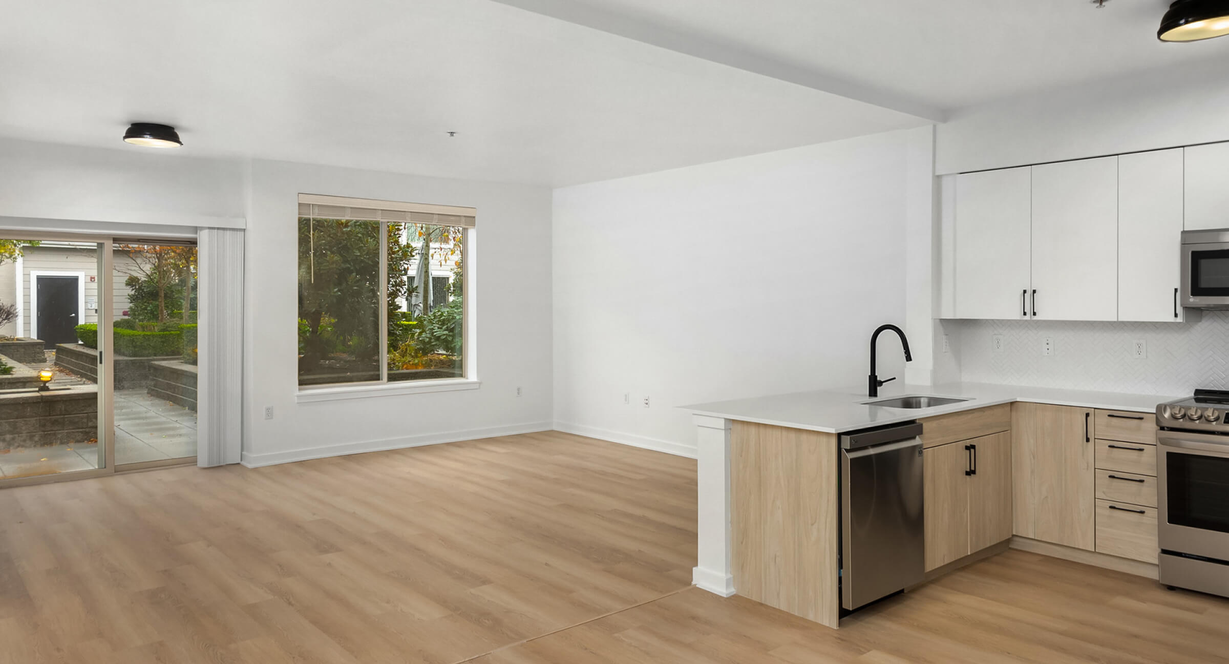 Open kitchen and living spaces.